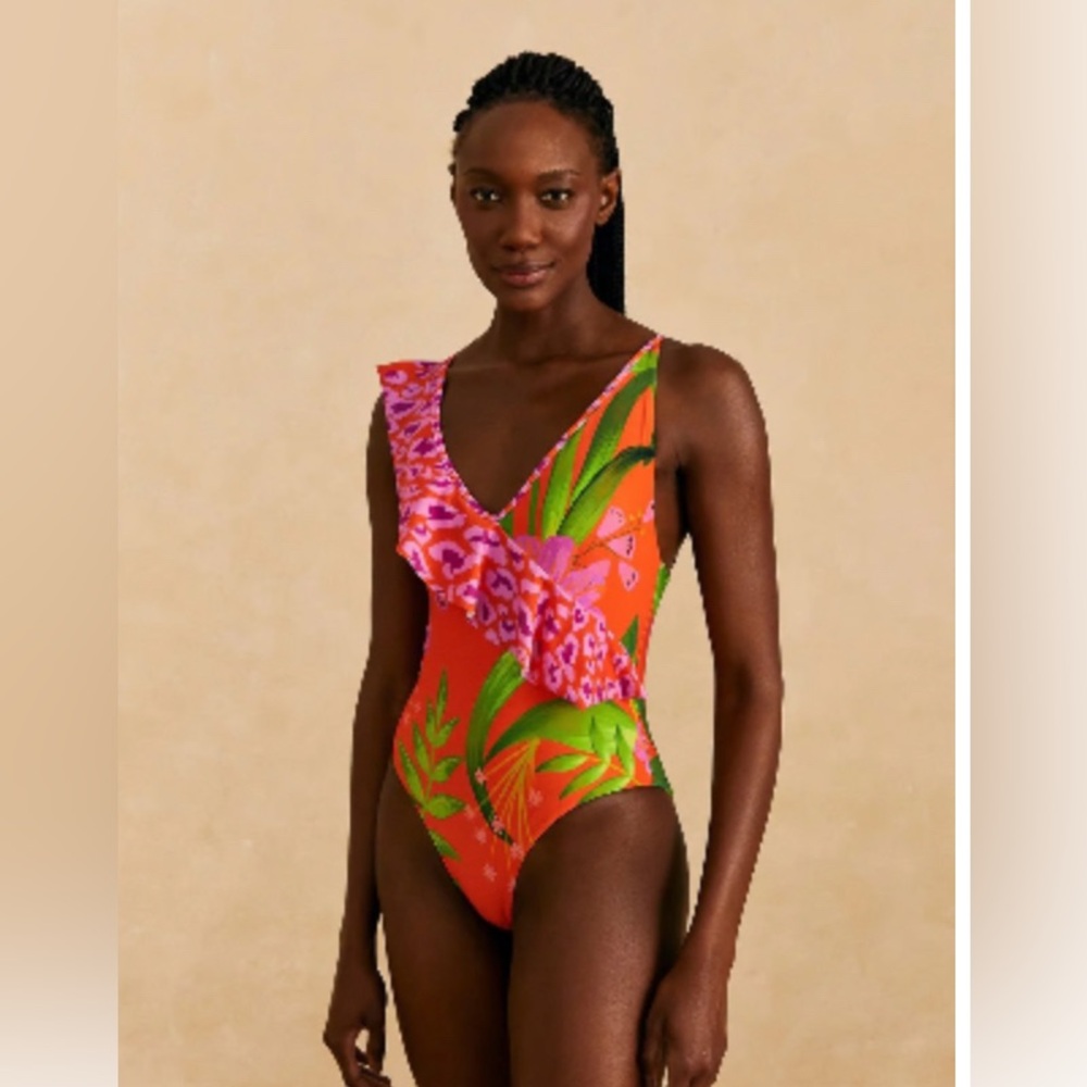 Farm Rio Romantic Garden &‎ Leopard Pop One Piece Swimsuit